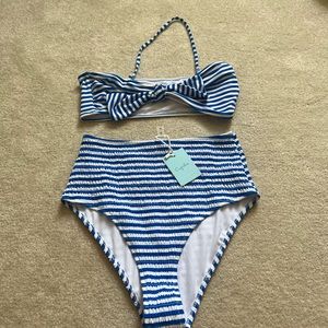 Cupshe blue and white striped bathing suit set size medium